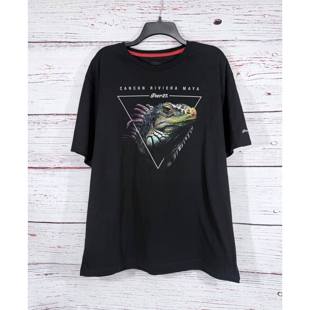 Pier27 Cancun Riviera Maya Iguana Graphic T-Shirt Black XXL Cotton Polyester Sho